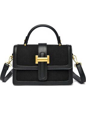Womens Black Small Top Handle Square Shoulder Clutch Purse Crossbody Bag